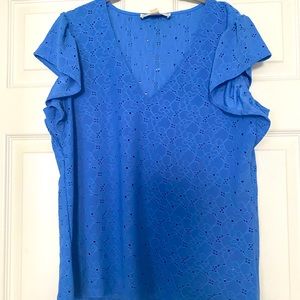 NWT Michael Kors Crew blue ruffled short sleeve eyelet top